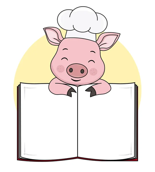 Cocinero Cerdo Con Libro Blanco Para Texto — Vector de stock