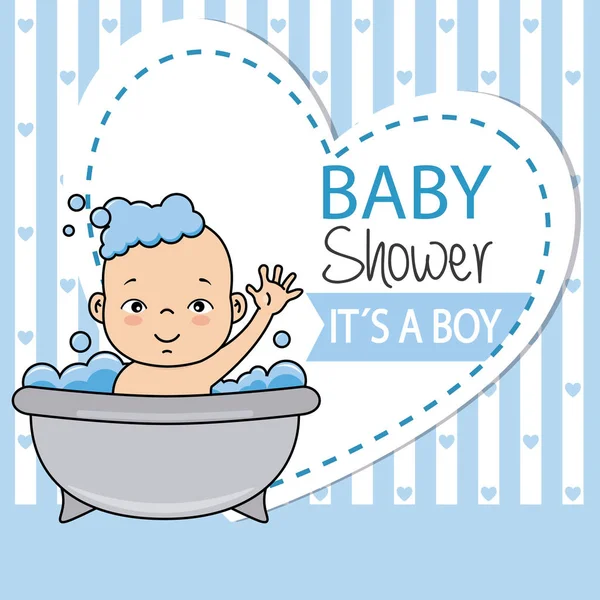 Baby Shower Junge Kleiner Junge Badet Der Badewanne — Stockvektor