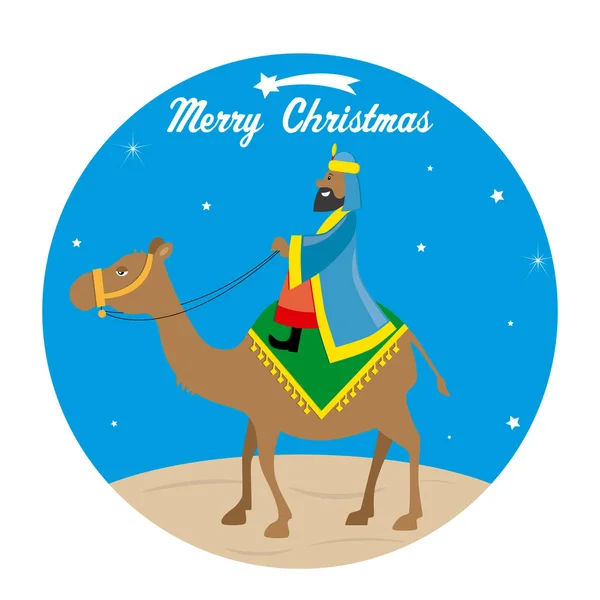 Weihnachtskarte Die Weisen Baltasar Auf Kamel — Stockvektor