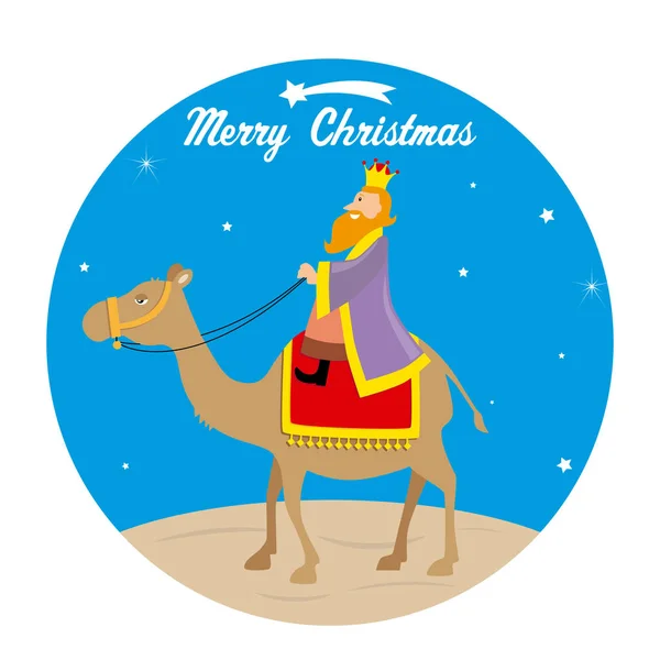 Weihnachtskarte Die Weisen Caspar Auf Dem Kamel — Stockvektor
