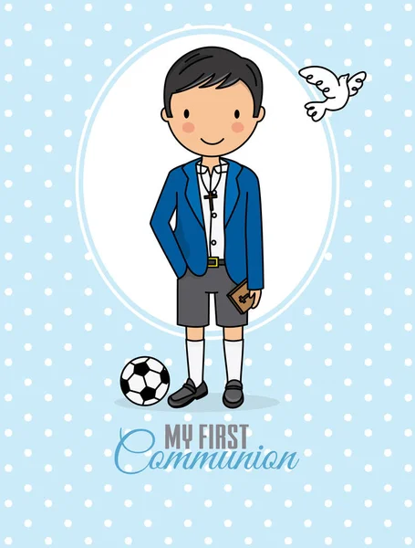 First Communion Boy Boy Communion Costume Soccer Ball — Stock Vector