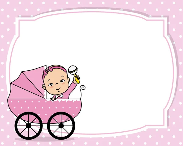 Carte Douche Bébé Fille Petite Fille Dans Chariot Espace Pour — Image vectorielle