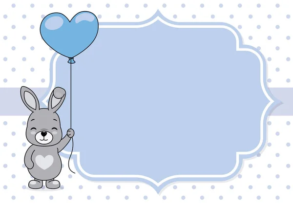 Baby Boy Shower Card Cute Rabbit Balloon Space Text — Stock Vector