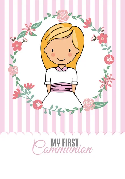 Première Fille Communion Jolie Fille Dans Cadre Fleurs — Image vectorielle