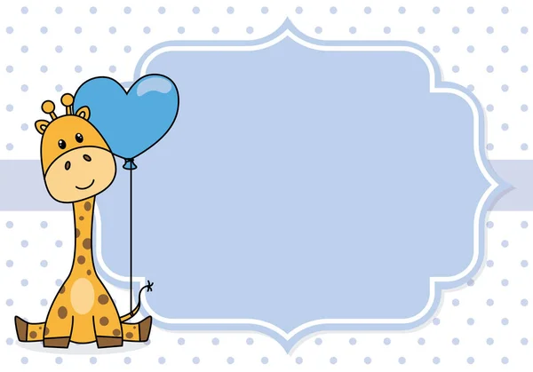 Baby Boy Shower Card Giraffe Nightcap Space Text — Stock Vector