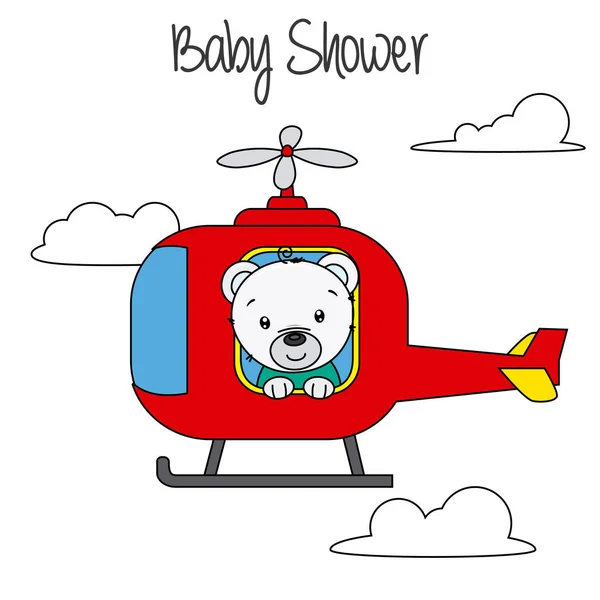 Bear Helicopter Baby Shower Card — Stock Vector