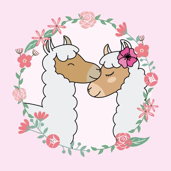 Verliebte Lamas Valentinskarte — Stockvektor