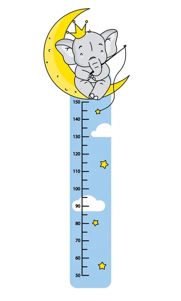 Kinderwandmeter Elefant Sitzt Auf Dem Mond Beim Angeln — Stockvektor