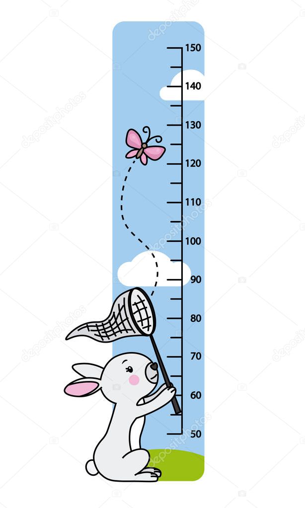 child wall meter. rabbit hunting a butterfly