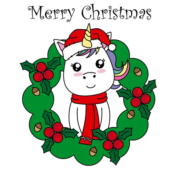 圣诞贺卡 花环里的独角兽 — 图库矢量图片