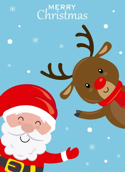 Lustige Weihnachtskarte Weihnachtsmann Und Rentier — Stockvektor