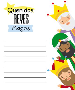 Letter to the three kings of orient. Dear Reyes Magos written in Spanish. Space for text clipart