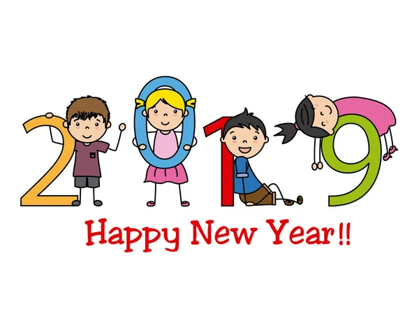 Feliz Año Nuevo 2019 Niños Jugando Con Números — Archivo Imágenes Vectoriales