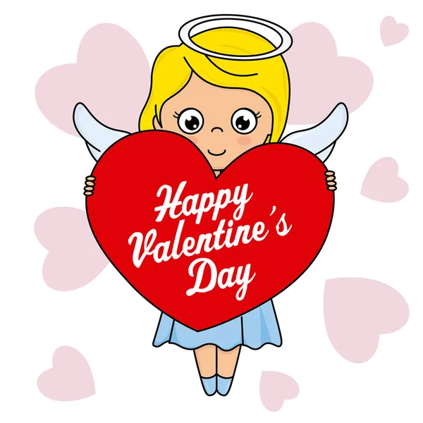 Valentines Day Card Cute Angel Heart — Stock Vector