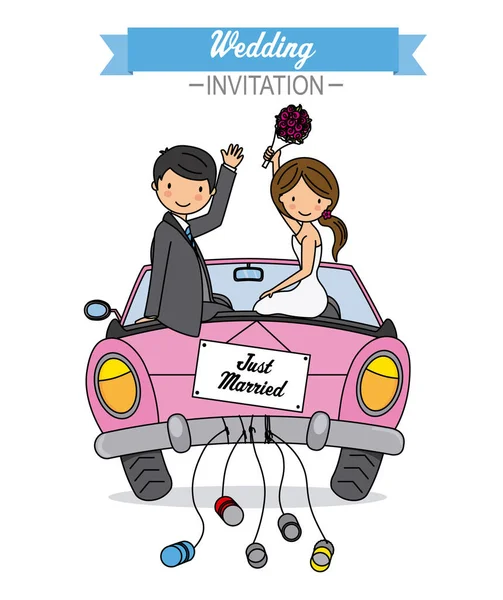 Esküvői Meghívók Ifjú Megy Autóval — Stock Vector