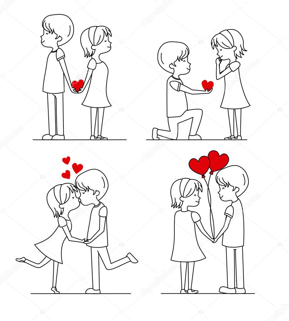 set of couple in love. isolated vector