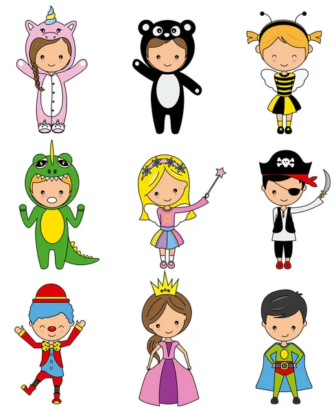 Set Boys Girls Disguise Vector Isolated — Stock Vector