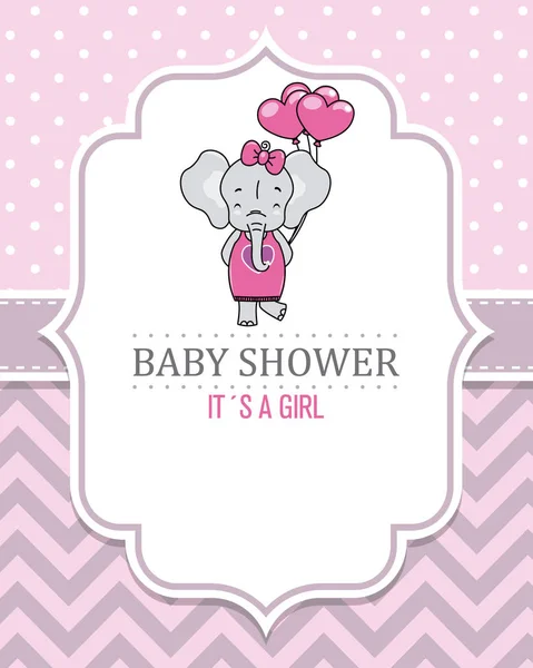 婴儿淋浴卡 可爱的大象与心形气球 文本的空间 — 图库矢量图片