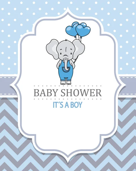 Kaart Van Douche Van Baby Schattig Olifant Met Hartvormige Ballonnen — Stockvector