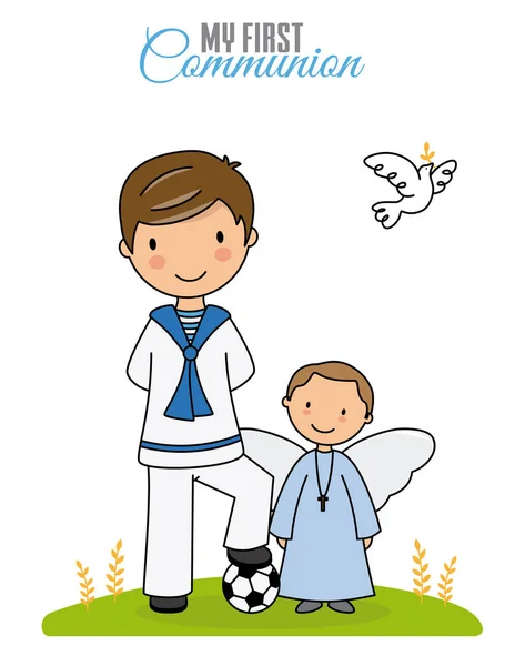 Mein Erstkommunionkind Kind Mit Einem Kleinen Engel — Stockvektor