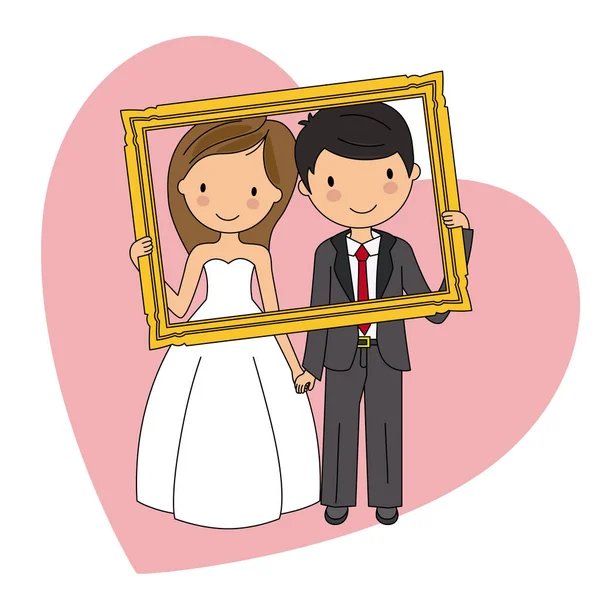 结婚卡 婚礼夫妇与照片保护框架 — 图库矢量图片