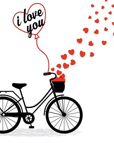 Gran Tarjeta Para Día San Valentín Linda Bicicleta Con Corazones — Archivo Imágenes Vectoriales