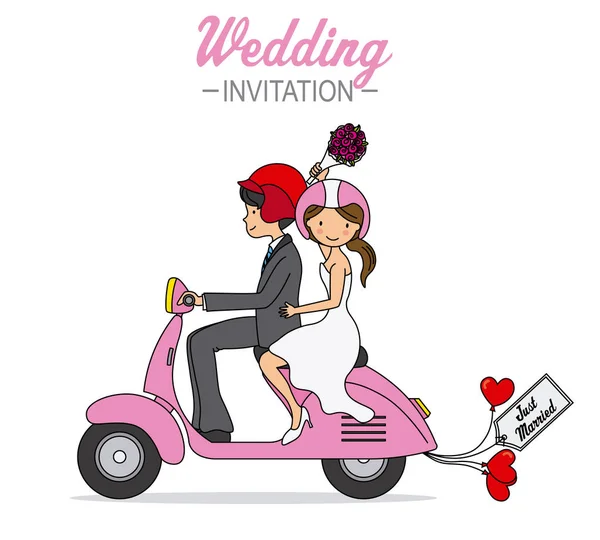 Hochzeitskarte Frischvermählte Auf Einem Motorrad — Stockvektor