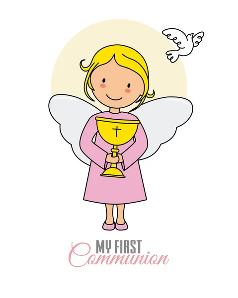 Angel Chica Con Cáliz Paloma Blanca — Vector de stock