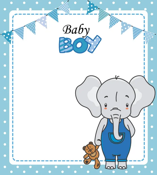 Tarjeta Ducha Niño Bebé Lindo Elefante Con Peluche Espacio Para — Vector de stock