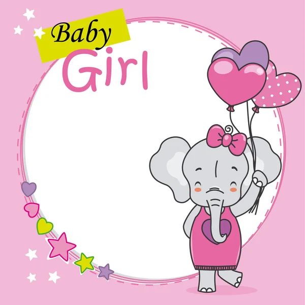 Kaart Van Douche Van Baby Schattig Olifant Met Hartvormige Ballonnen — Stockvector