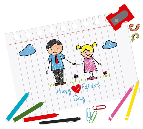 父亲节快乐 绘画女孩和父亲 — 图库矢量图片