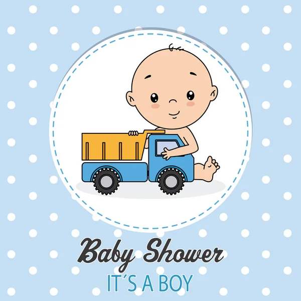 Tarjeta Baby Shower Niño Con Camión — Archivo Imágenes Vectoriales