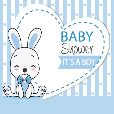 Bebek duş kartı. Papyon ile sevimli tavşan