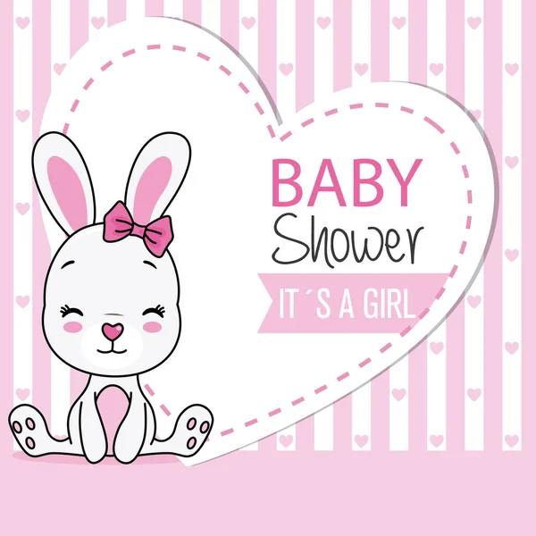 Baby Girl Shower Card Cute Rabbit Bow Tie — Stock Vector