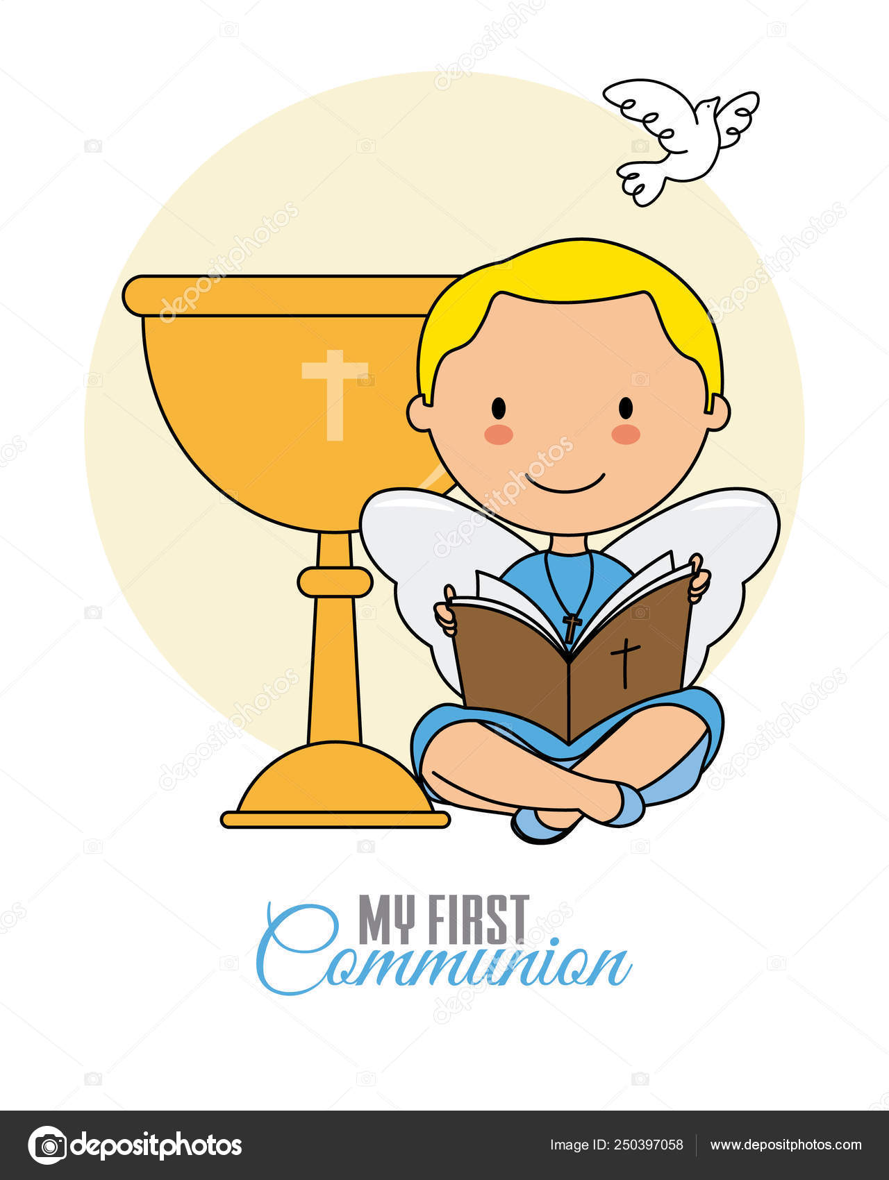 Cartão Comunhão Menino Lendo Bíblia Lado Cálice Vetor de ©sbego 250397058, image size:1280x1700