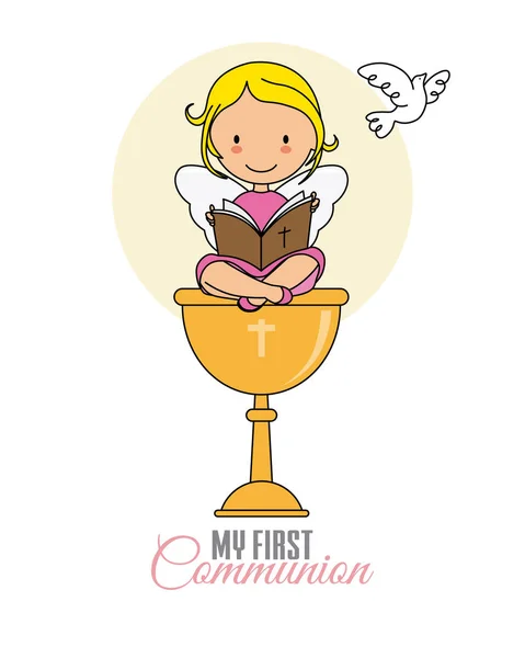 Lány Úrvacsora Kártya Lány Kehely Biblia Olvasás — Stock Vector