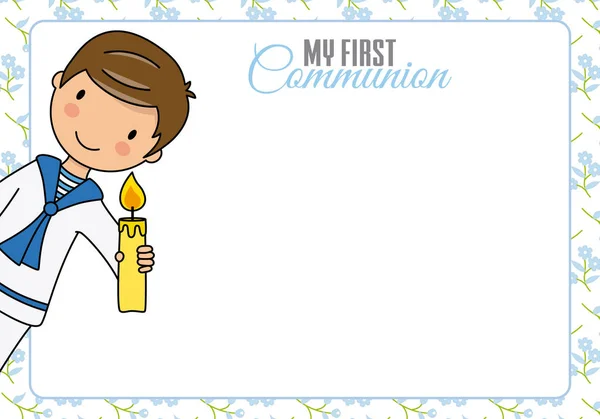 Erstkommunionkarte Junge Mit Kerze Und Platz Für Text — Stockvektor