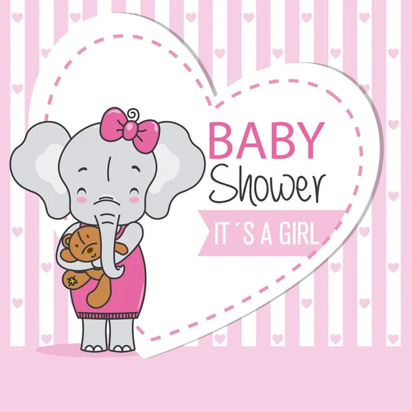Baba Lány Zuhanyzó Kártya Aranyos Elefánt Maci — Stock Vector