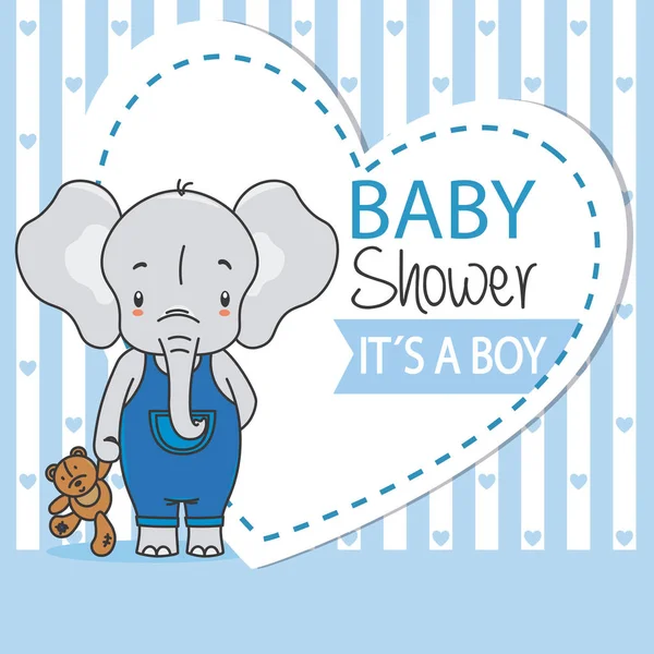 Baby Boy Duschkarte Niedlicher Elefant Mit Teddy — Stockvektor