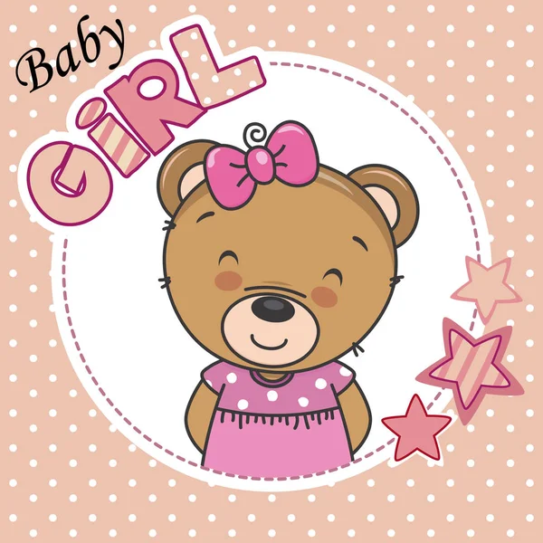 Baby Girl Shower Card Cute Bear — Stock Vector