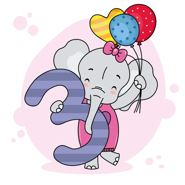 Fröhlicher Elefant Mit Nummer Drei — Stockvektor