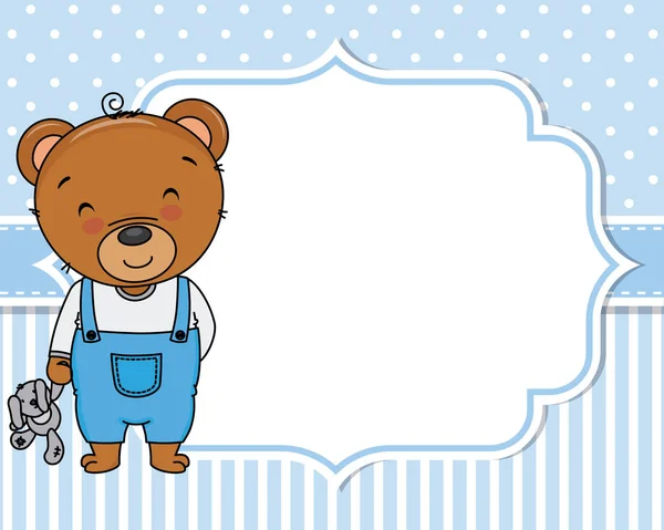 Baby Boy Shower Card Cute Bear Teddy Space Text — Stock Vector