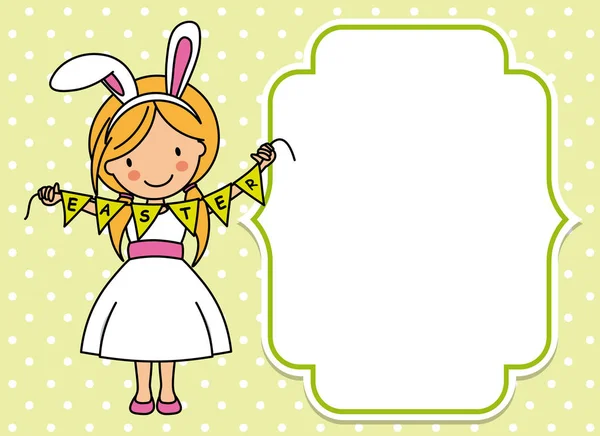 Happy Easter Card Girl Dressed Rabbit Blank Space — Stock Vector