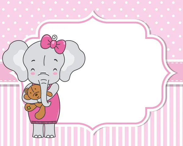 Scheda Doccia Bambina Elefante Carino Con Orsacchiotto Spazio Testo — Vettoriale Stock