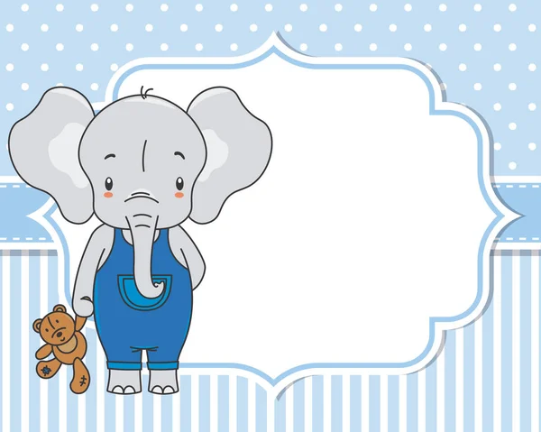 Baby Boy Duschkarte Niedlicher Elefant Mit Teddy Raum Für Text — Stockvektor