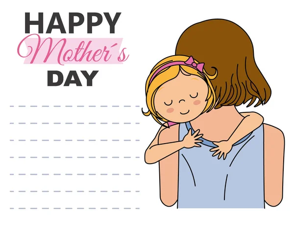 Mother Day Card Little Girl Hugging Her Mother Space Text — Stock Vector