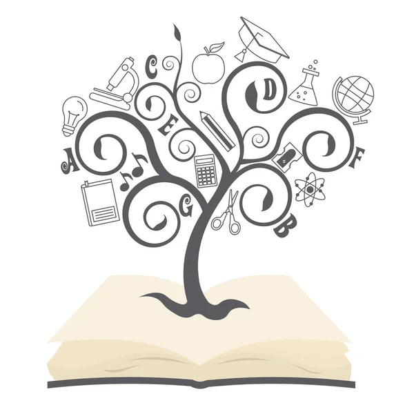 Árvore Com Ícones Educação Cima Livro — Vetor de Stock