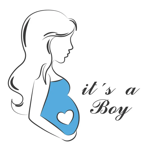 Baby Shower Kaart Vrouw Zwanger Van Een Jongen — Stockvector