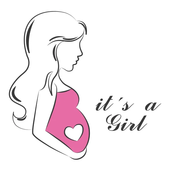 Baby Shower Kaart Vrouw Zwanger Van Een Meisje — Stockvector