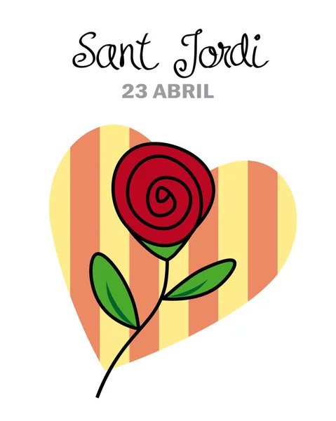 Sant Jordi Celebração Tradicional Catalunha Rosa Com Fundo Coração — Vetor de Stock